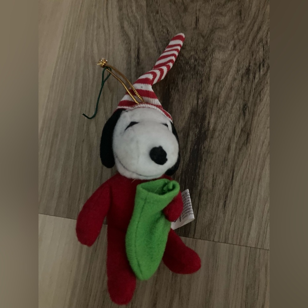 Snoopy Holding Stock N  in Christmas PJs Plush Ornament Applause